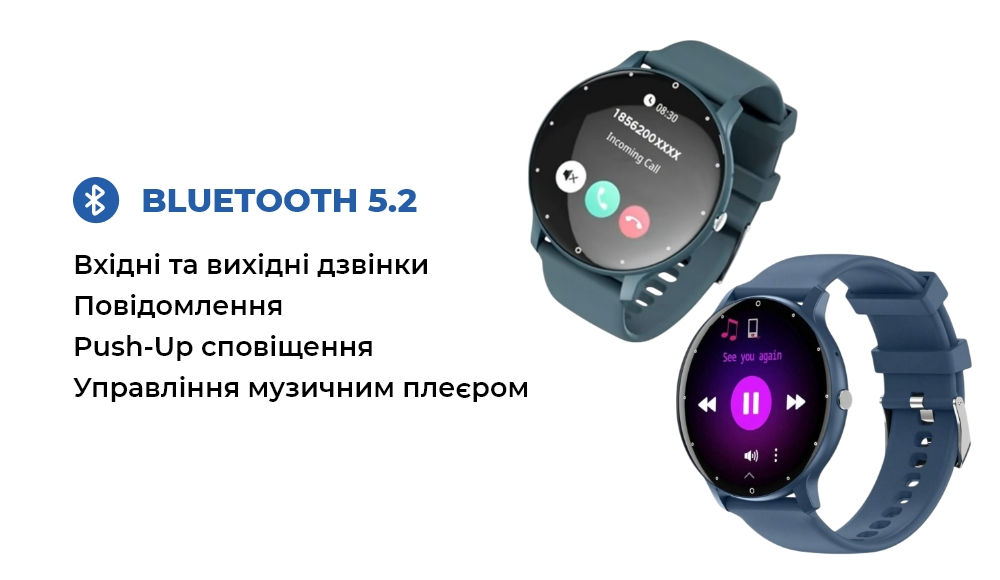 Підтримка Bluetooth 5.2, керування музикою, дзвінками, повідомленнями